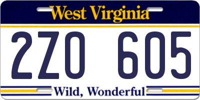 WV license plate 2ZO605