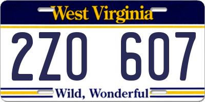 WV license plate 2ZO607