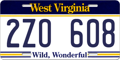 WV license plate 2ZO608