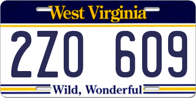 WV license plate 2ZO609