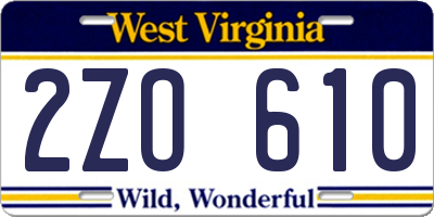 WV license plate 2ZO610