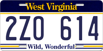WV license plate 2ZO614