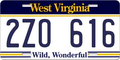 WV license plate 2ZO616