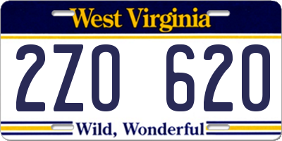 WV license plate 2ZO620