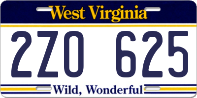 WV license plate 2ZO625