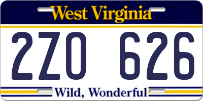 WV license plate 2ZO626