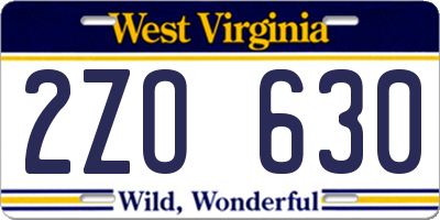 WV license plate 2ZO630