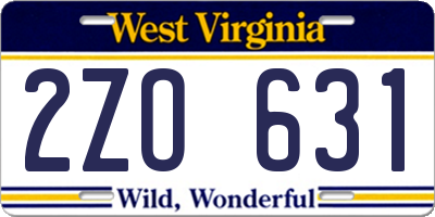 WV license plate 2ZO631