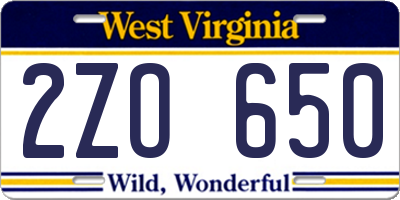 WV license plate 2ZO650