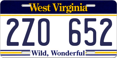 WV license plate 2ZO652