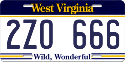 WV license plate 2ZO666