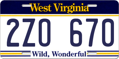 WV license plate 2ZO670