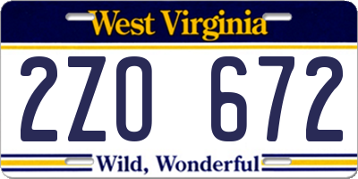 WV license plate 2ZO672