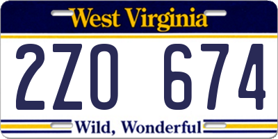 WV license plate 2ZO674