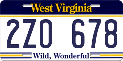 WV license plate 2ZO678
