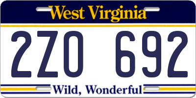WV license plate 2ZO692