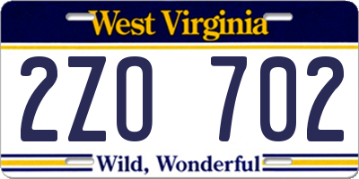 WV license plate 2ZO702