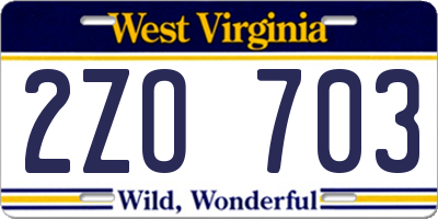 WV license plate 2ZO703