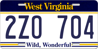 WV license plate 2ZO704