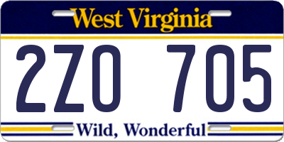 WV license plate 2ZO705