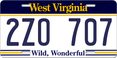 WV license plate 2ZO707