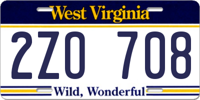 WV license plate 2ZO708