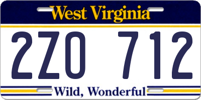 WV license plate 2ZO712