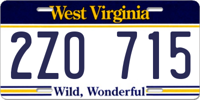 WV license plate 2ZO715