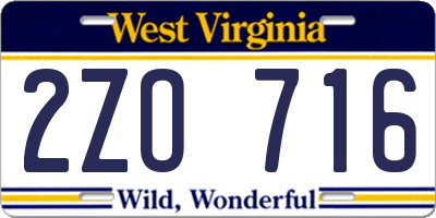 WV license plate 2ZO716