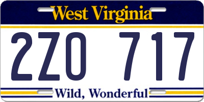 WV license plate 2ZO717