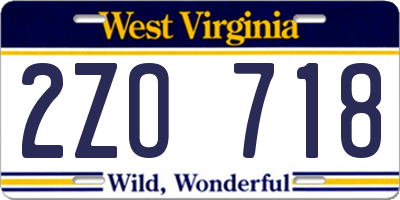 WV license plate 2ZO718
