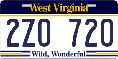 WV license plate 2ZO720