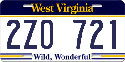 WV license plate 2ZO721