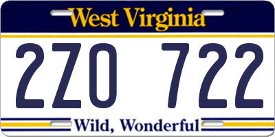 WV license plate 2ZO722