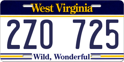 WV license plate 2ZO725