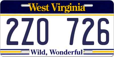 WV license plate 2ZO726