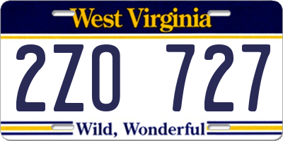 WV license plate 2ZO727