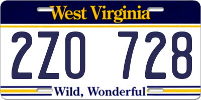 WV license plate 2ZO728