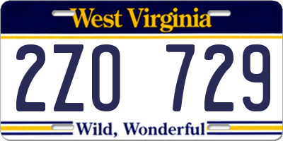WV license plate 2ZO729