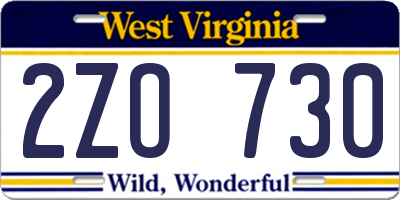 WV license plate 2ZO730