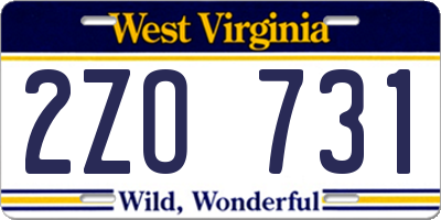 WV license plate 2ZO731