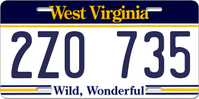 WV license plate 2ZO735