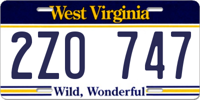 WV license plate 2ZO747