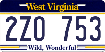 WV license plate 2ZO753
