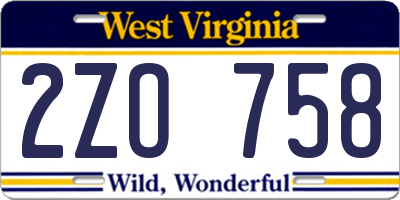 WV license plate 2ZO758