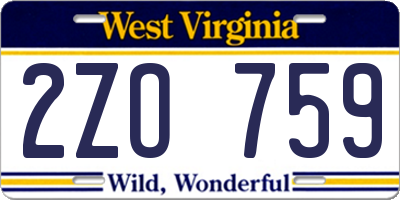 WV license plate 2ZO759