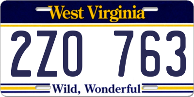 WV license plate 2ZO763