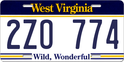 WV license plate 2ZO774