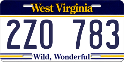 WV license plate 2ZO783