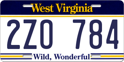 WV license plate 2ZO784